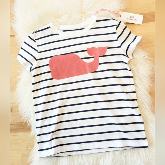 {Vineyard Vines} Kids Striped Whale Tee - Navy and White - Picture 1 of 3